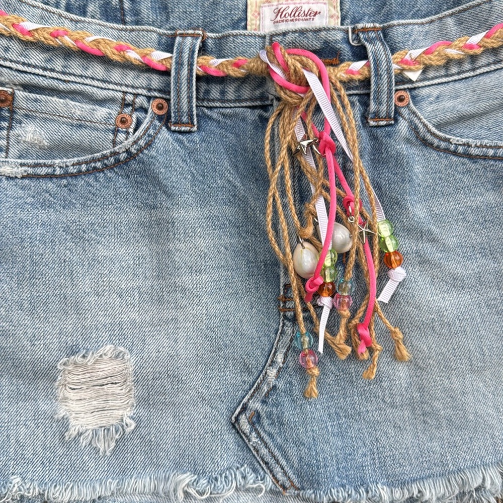 Hollister Y2K Jean Skirt + Original Braided Seashell Neon Belt Y2K⭐️⭐️⭐️⭐️⭐️ - Picture 14 of 14